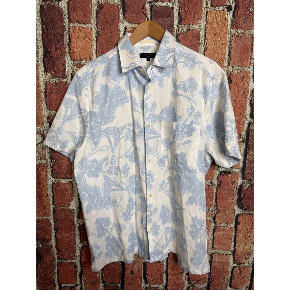 Ted Baker London Gophir Mens 4 Medium Short Sleeve Floral Linen Blend Shirt